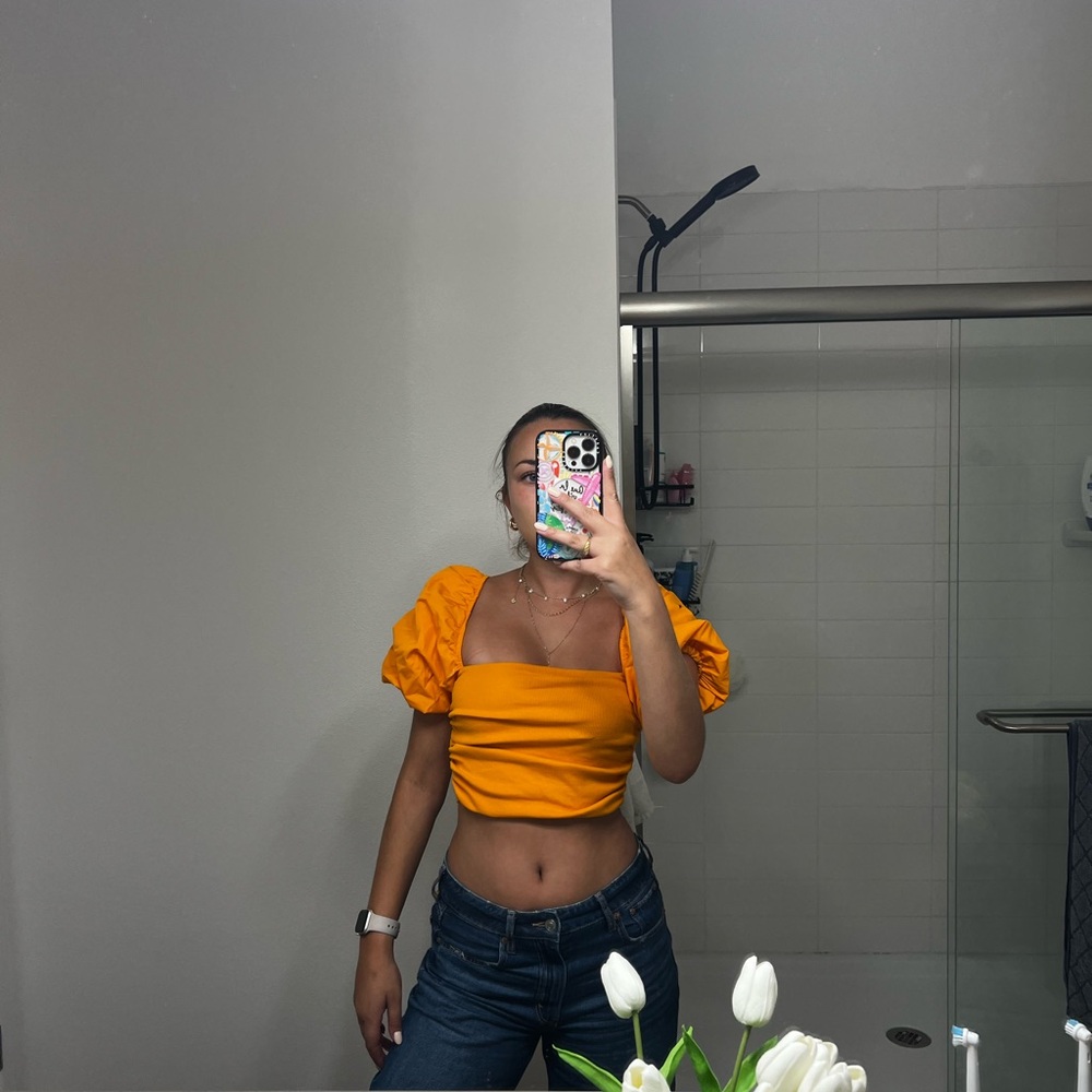 Zara Bold Orange Puff Sleeve Blouse